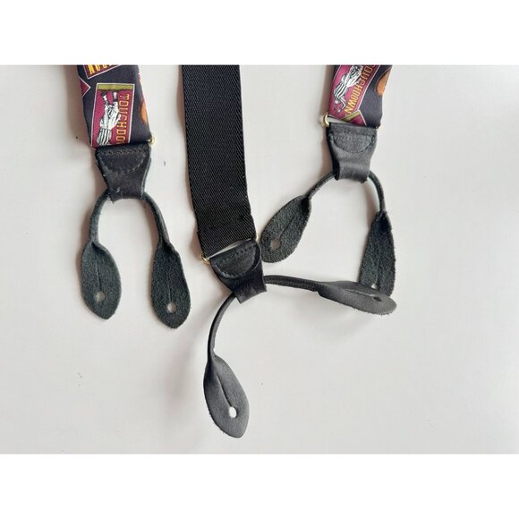 Vintage ADDICTION Football Themed Silk Adjustable Elastic Leather Suspenders - Picture 9 of 11